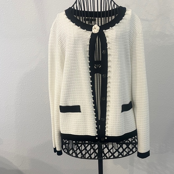 Adrianna Papell Sweaters - Chic Black and White Cardigan